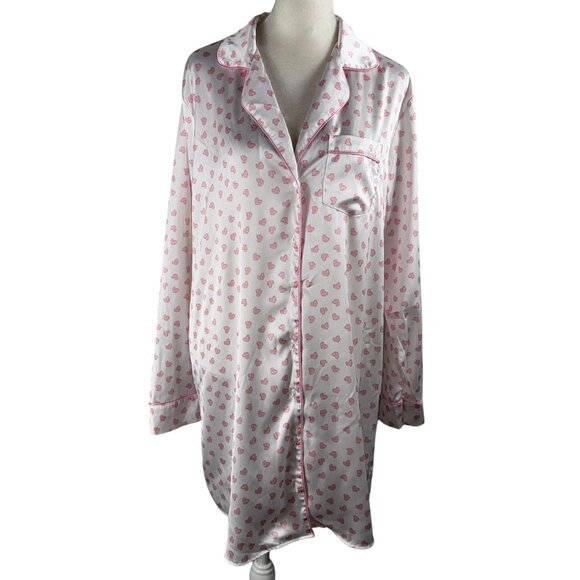 Tabitha Webb Other - TABITHA WEBB Sleepwear  Silky White & Pink Heart Print Sleep Shirt Size …